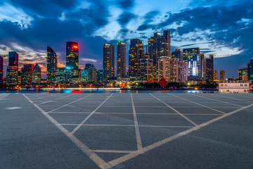 City skyscrapers and road asphalt pavement