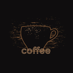 Vector symbol. Golden shape of coffee cup