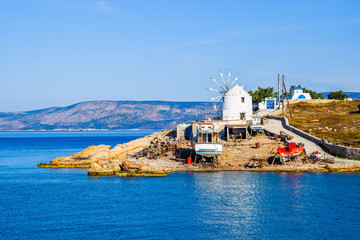  Old windmill and shipyard on Koufonisia, Small Cyclades, Greece  - obrazy, fototapety, plakaty