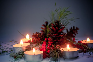 Christmas Centerpiece Decoration with Burning Candles