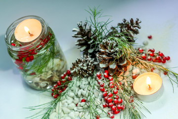 Christmas Centerpiece Decoration with Burning Candles