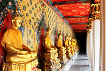 Row of Golden Buddha in Thailand, Bangkok, Thailand