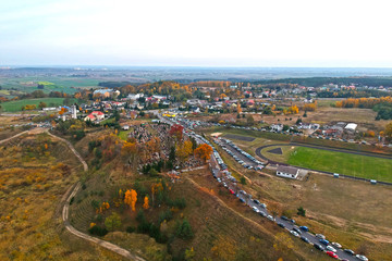 Aerial view od  the cemetery at All Saints Day in Poland