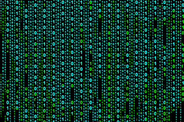 Binary computer code on black background, abstract illustration