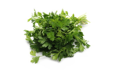Fresh green parsley leaves, bundle isolated on white background 