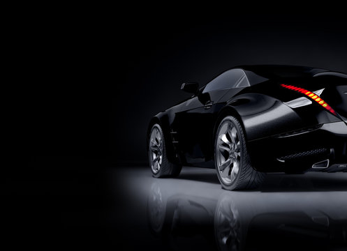Black sports car. Non-branded car design.