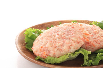 Japanese food, crab cake on lettuce