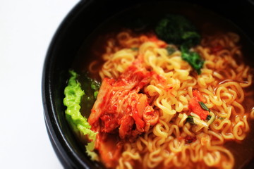 Korean food, kimchi and ramen noodles - obrazy, fototapety, plakaty
