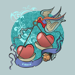 Libra horoscope sing in  tattoo style, astro illustration