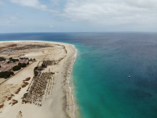 Cape Verde aerial view of the beautiful beaches at Santa Maria beach in Sal Island Cape Verde -...