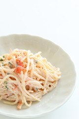 homemade Japanese style Mentaiko spaghetti salad