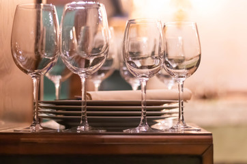 Close up picture of empty glasses in restaurant