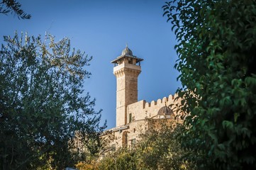 HEBRON, ISRAEL / PALESTINE. September 25, 2018. The exterior view of the Cave of the Patriarchs...