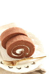 Homemade chocolate swiss roll cake 