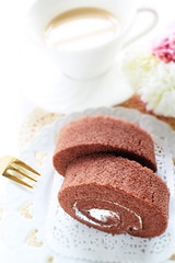 Homemade chocolate swiss roll cake 