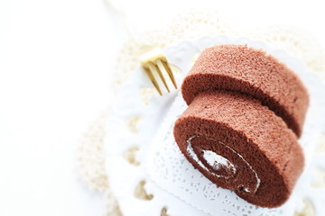 Homemade chocolate swiss roll cake 