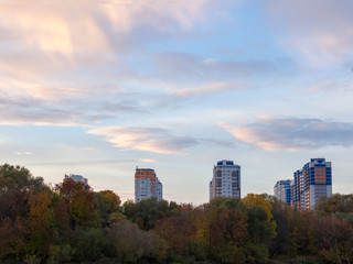 Fototapeta premium Microdistrict of new buildings near the forest