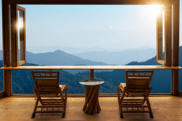 Cafe bar and Mountain view.