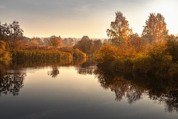 Fototapeta na wymiar River autumn landscape