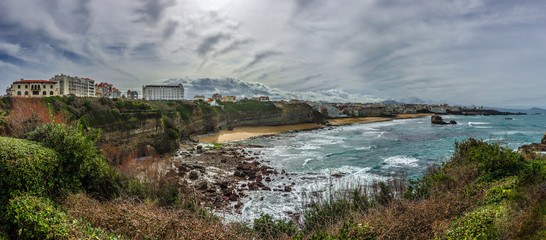 Cloudy ocean bay panorama landscape of Biarritz in the French Pays-Basque with ultra high definition