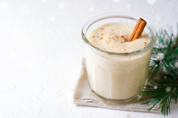 Eggnog, Traditional Christmas Drink, Cocktail with Cinnamon and Nutmeg for Winter Holidays