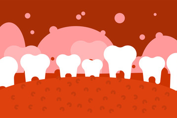 Dental landscape. Teeth and tongue. Mouth and tooth. Fantastic terrain.