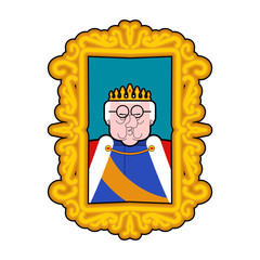 Portrait of king. Royal persona. Mantle and crown. Monarch Cartoon Hero