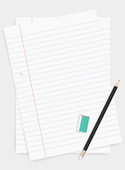 White paper sheet for business background with pencil and eraser. Vector.