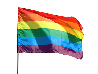 Waving LGBT flag on white background