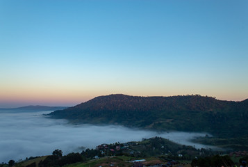 Fototapeta na wymiar Fog and sun Morning after mountain at Khao Kho, Phetchabun in Thailand.
