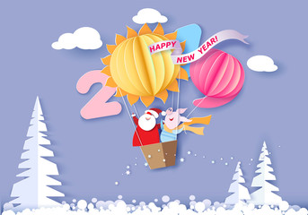 Happy New Year card. Color paper cut design
