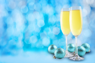 Champagne in in glasses with Christmas decoration