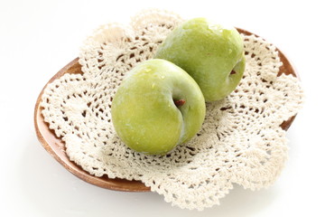 Freshness green plum from Japan on white background