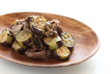 Chinese food, beef and eggplant stir fried for autumn gourmet