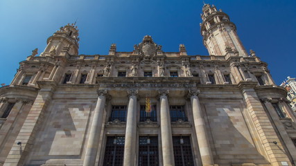 Old Post Office timelapse hyperlapse, the famous architecture landmark Barcelona, Spain.