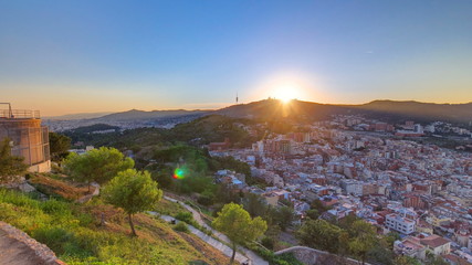 beautiful sunset timelapse on tibidabo in Barcelona, Spain