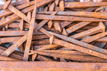 Old rusty nails. Abstract metall background.