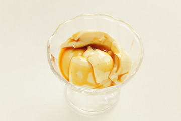 Homemade caramel sauce and pudding 