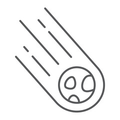 Asteroid thin line icon, space and meteor, meteorite sign, vector graphics, a linear pattern on a white background.