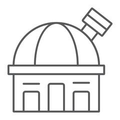Observatory thin line icon, space and science, building sign, vector graphics, a linear pattern on a white background.
