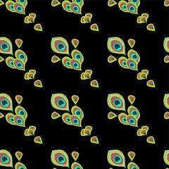 Vector seamless pattern bright green peacock feathers like a peacock tail