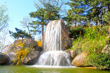 Waterfall and pool in the Panshan Mountain scenic spot, china