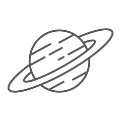 Saturn thin line icon, astronomy and space, planet sign, vector graphics, a linear pattern on a white background.