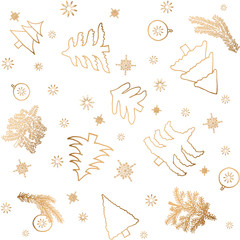 Seamless vector pattern with christmas trees and snowflakes. Can be used for wallpaper, textile, packing, pattern fills, web page background. Creative Hand Drawn textures for winter holidays.