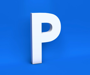 White symbol P on a blue background. 3D Render
