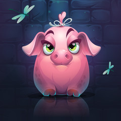 Vector cartoon big piggy girl