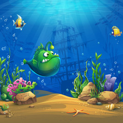 Cartoon funny green fish