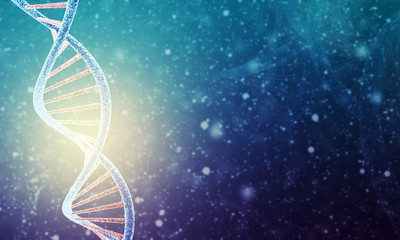 3D rendering of DNA structure in color background