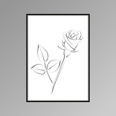 Rose poster for interior decor. Flower on white background.