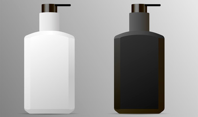 Men cosmetics bottle set. Pump dispenser packaging for liquid gel, soap, lotion and other skin and face care products. 3d illustration design.